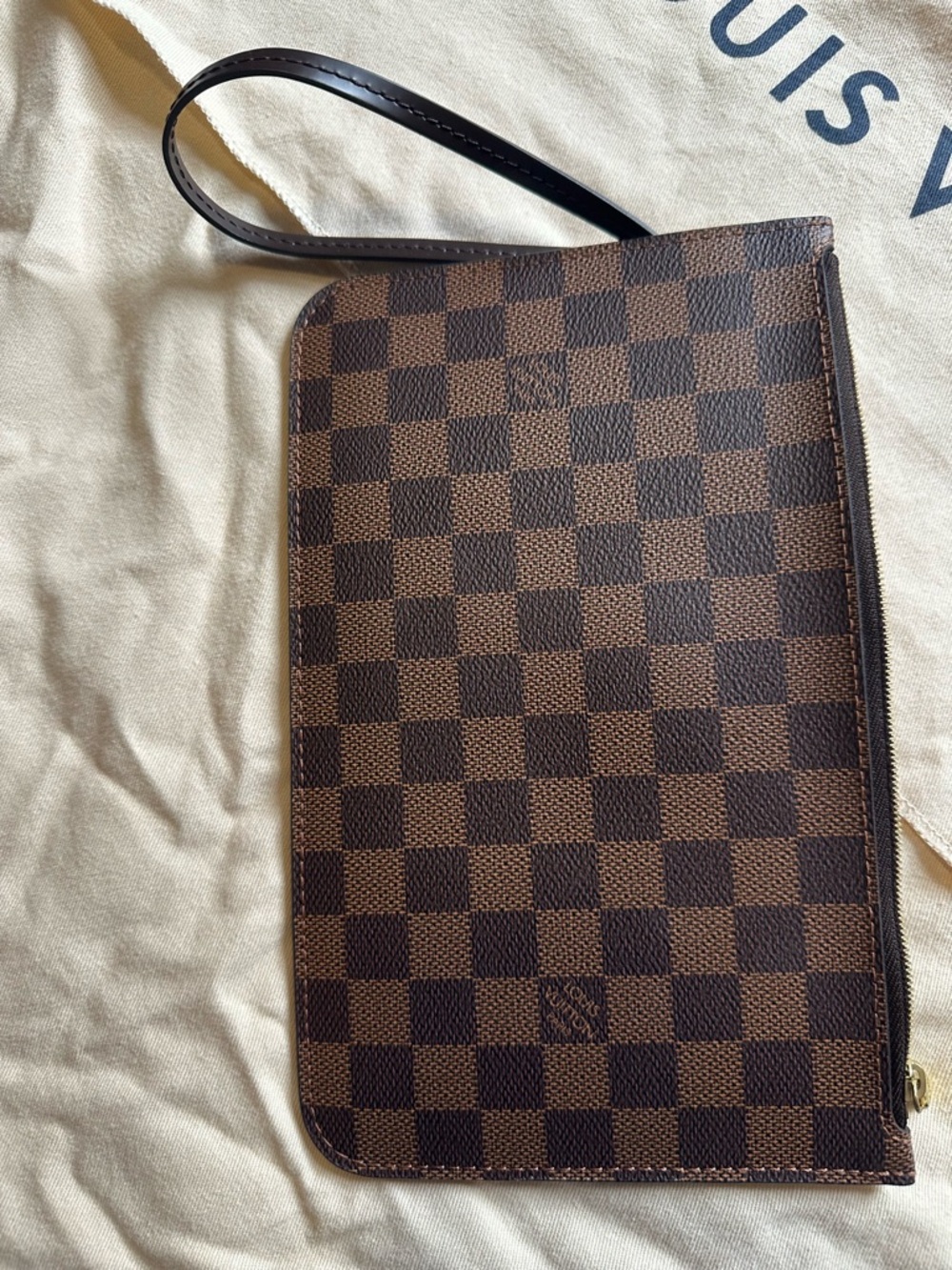 💯 Authentic Louis Vuitton Damier Ebene Neverfull Wristlet Pouch - Picture 4 of 14